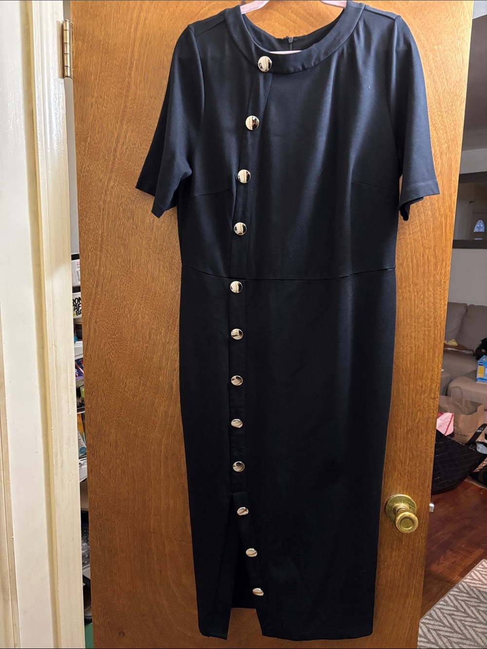 Eloquii Black Midi Dress with Gold Buttons